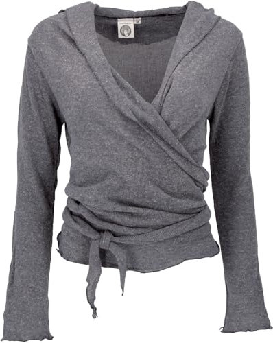 GURU SHOP Wickelshirt, Baumwollstrick Pullover, Wickeljacke - Granitgrau, Damen, Baumwolle, Size:S