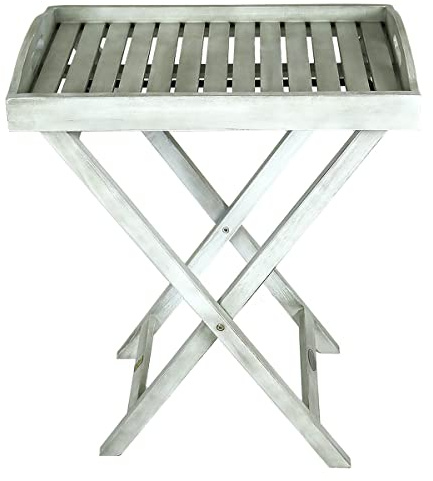 CHARLES BENTLEY FSC Acacia White Washed Wooden Butler Tray Table With Legs, Space Saving Design, Compact, Foldable, Strong Frame, With Handles, Outdoor And Indoor Use, Maximum Weight 20Kg (74x39x60cm)