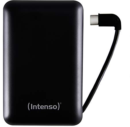 Intenso 7314530 Powerbank XC10000, externes Ladegerät, integriertes USB Type C Ladekabel (10000mAh, geeignet für Smartphone/Tablet PC/MP3 Player/Digitalkamera) schwarz