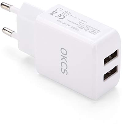 OKCS 2A / 10W Netzteil - Dual USB Ladegerät, Ladestecker, Adapter (5V / 2A) kompatibel mit Allen USB-fähigen Endgeräten - in Weiss
