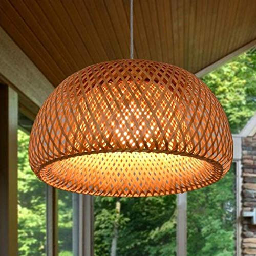 Retro Gewebte Pendellampe Natürlichen Bambus Rattan Handgefertigten Kronleuchter Vintage Hängelampe E27 Höhenverstellbare Pendelleuchten Restaurant Teestube Schlafzimmer Wohnzimmer Café,60cm