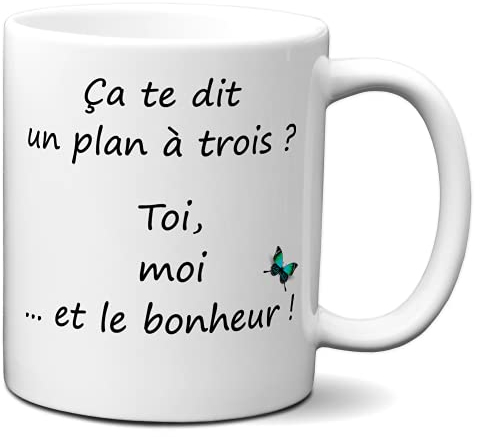 Tasse Mug Humour Plan à trois Idée Cadeau Original Couple Amoureux Mari Femme pour Anniversaire Personnalisé St Valentin Noël