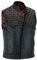 Leatherick Groove Club hommes Gilet cuir Biker- Doublure Traditionnelle En Satin Paisley Avec Surpiqûres En Losange Rouge (L52)