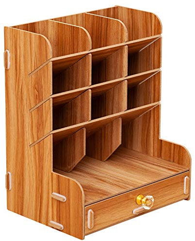 JTRHD Filing Tray Desk Pen Holder Storage Box Desktop Student Children Stationery Wooden Storage Rack for Home, Office and School (Color : Natural, Size : One size)