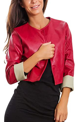 Toocool - Giacca Donna Corta Ecopelle Bolero Senza Chiusura Giacchetto Sexy JL-7860 [M,Rosso]