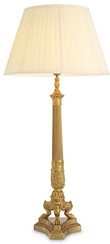 Casa Padrino Luxus Barock Tischleuchte Vintage Messing/Creme Ø 46 x H. 100 cm - Prunkvolle Schreibtischleuchte mit rundem Lampenschirm - Barock Leuchten