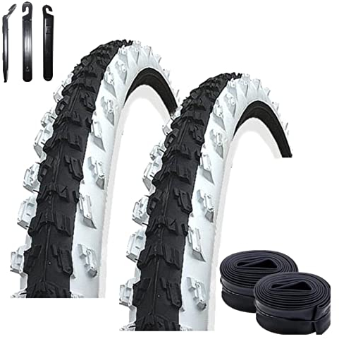 2 x Kenda K-829 26 MTB Fahrradreifen Fahrradmantel Schwarz/Weiß 50-559 (26 x 1.95) + 2 passende Schläuche AV inkl. 3 Reifenheber