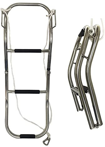 MARINE CITY Stainless Steel 3 Step Folding Inflatable/Pontoon Boat Ladder