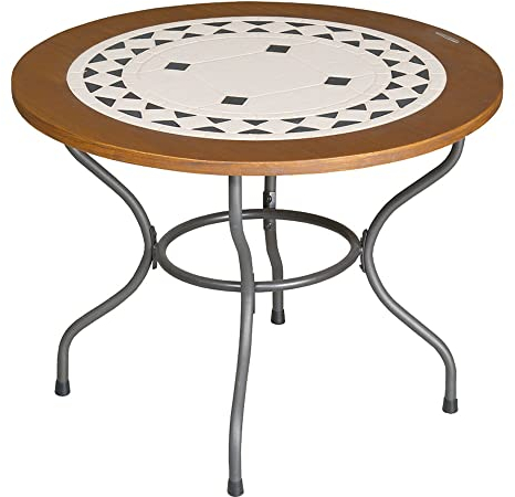 PATIO Mosaiktisch Como 100 cm Gartentisch Steintisch Kleiner Terrassentisch Balkontisch Rund Metall Beistelltisch Kaffeetisch Esstisch rund