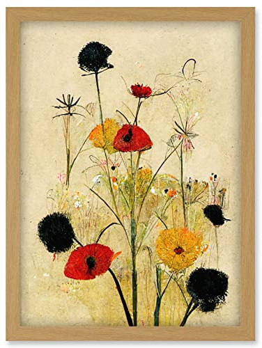 Red Poppies And Yellow Marigolds Wild Flowers Artwork Framed Wall Art Print A4
