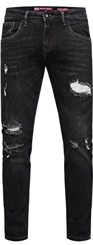 Rusty Neal Herren Jeans-Hose 'Tori Slim Fit Streetwear Jeans Destroyed Denim Blue Black Grey Stretch-Jeans 235, Farbe:Black Used, Größe Jeans L32:33W / 32L