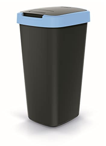 Keden Compacta Q Mülleimer mit Schwing- und Klappdeckel 25L Kunststoff Mülltrennung Abfallbehälter Recycling Abfallsammler (Schwarz/Hellblau)