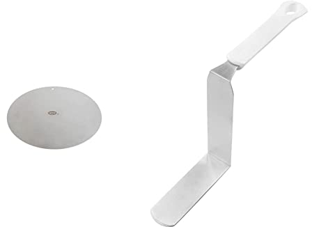 Dr. Oetker Deko- und Transportplatte, Ø32cm, silber & Winkelpalette extra hoch, Streichmesser zum Dekorieren und Verzieren von Torten, Küchenhelfer mit Funktionsteil aus Edelstahl (Farbe: Weiß/Silber)