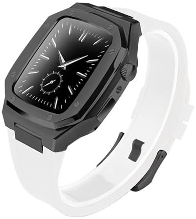 HKIDKK 45 millimetri in acciaio inox caso di modifica set per Apple Watch Band 41mm 40 44mm cinturino in gomma per iWatch serie 7 6 SE 5 4 3 2, 45MM, agata