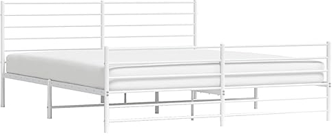 vidaXL Bettgestell, Bettrahmen mit Kopfteil Fußteil, Metallbett Bett mit Lattenrost, Doppelbett Gästebett Schlafzimmer, Metall Weiß 180x200cm