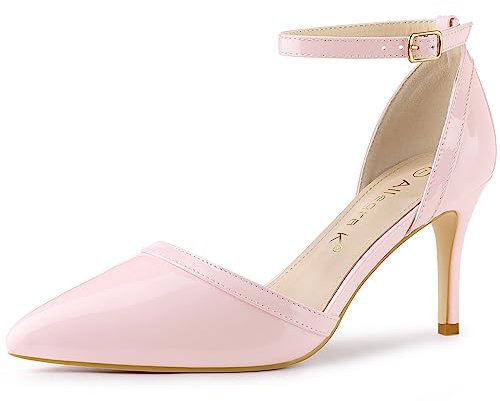 Allegra K Escarpins à Bride Cheville et Talon Aiguille à Bout Pointu pour Femmes Rose 41