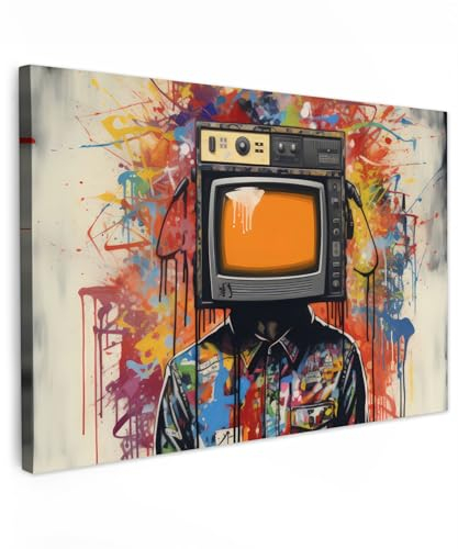 MuchoWow© Cuadros Decoracion Salon Modernos 120x80 cm Lienzos de Fotos Pared Wall Art Lienzo Decoração Cuadro de salones Televisión - Graffiti - Hombre - Colores