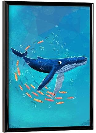 artboxONE Poster mit schwarzem Rahmen 18x13 cm Für Kinder Buckelwal mit Fischschwarm - Bild buckelwal