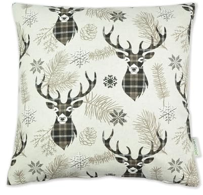 LAVICO|M Zierkissen Nordic Deer I Couchkissen Landhaus I Dekokissen Hirsch I Kissen Hirschkopf