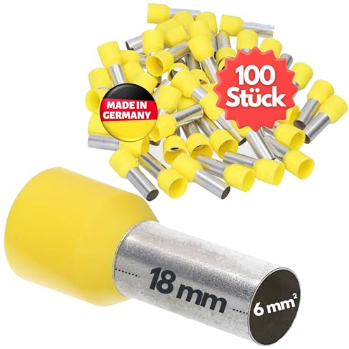 Kalitec AE618GR - 100 terminali isolati, 6,0 mm², lunghezza 18 mm, giallo, Made in Germany, qualità industriale
