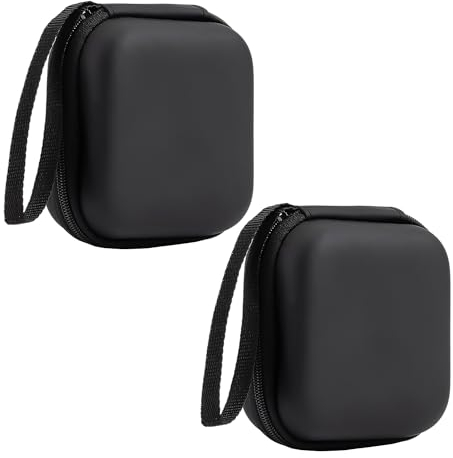 JTMKYO - Bolsa de almacenamiento para auriculares (2 unidades, funda protectora con cordón negro, fácil de transportar, apto para guardar auriculares, cables de datos (9 x 9 x 4,5 cm), Negro , Casual