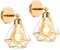 iDEGU 2 Stücke Vintage Wandlampe 16cm Wandleuchte Industrial Design Geometrischem Käfig Eisen Lampenschirm Retro Lampe Verstellbare Deckenleuchte Wandleuchte für Wohnzimmer Flur Küche (Typ-C Gold)