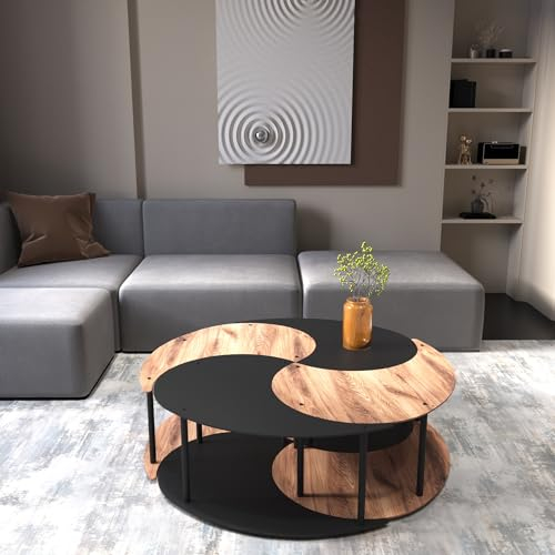 evka Side Table Set of 4, Center Coffee Table for Living Room, Small Spaces, 4-Piece Set With Engineered Wood Top - Includes 4 Nesting Tables, Coffee Table Set