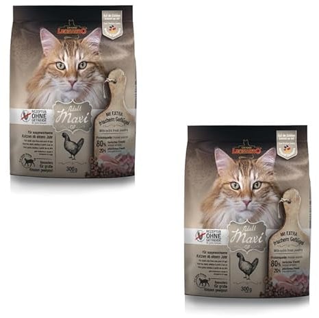 LEONARDO GF Maxi Adult | Doppelpack | 2 x 300 g | Trockenfutter für ausgewachsene große Katzen | Empfohlen bei Futterunverträglichkeiten | Extra große Krokettenform