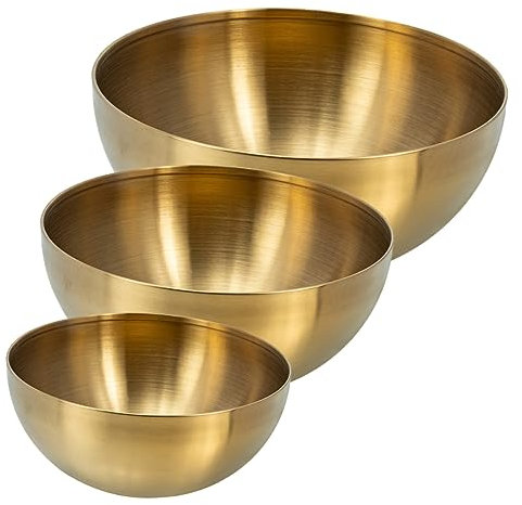 Garneck 3St Salatschüssel Rührschüssel Edelstahl Gold stainless steel mixing bowl edelstahlrührschüsseln Lebensmittelbehälter große Rührschüsseln aus Edelstahl Nudelschalen Suppenteller