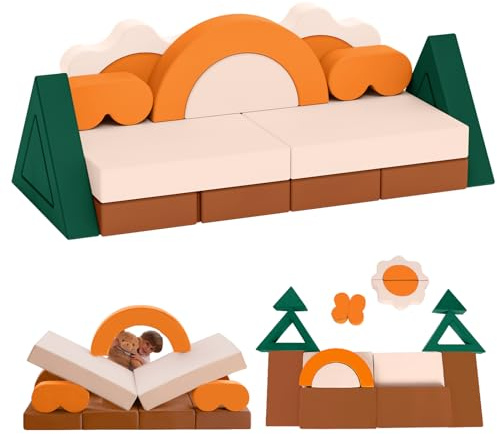 Erament 18PCS Modular Kids Play Couch - Junlge Theme Toddler Couch Building Fort, Convertible Sofa Multifunctional Kids Sofa, Toddler Baby Playroom/Bedroom Furniture for Playing, Sleeping