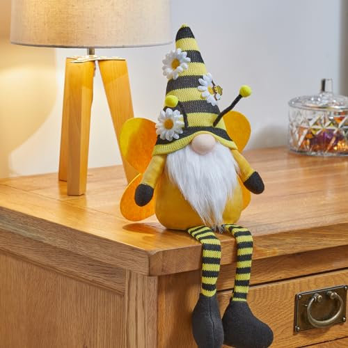 mysmartbuy.com Seated Buzz Gonk – Black & Yellow Bumble Bee Faceless Gonk Gnome Dwarf Elf Figurine Soft Plush Stuffed Tomte Scandinavian Novelty Home Ornament Decoration – H45 x W20 x D11cm