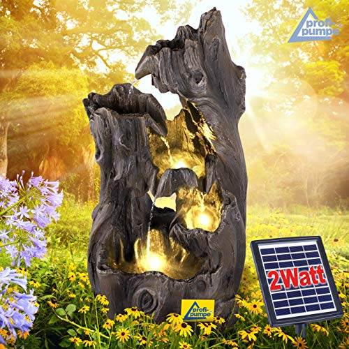 AMUR Cascade Jardin Solaire avec Lumière LED et Batterie Li-ION - Tronc d’Arbre en Polyrésine pour Embellir Votre Terrasse, Jardin, Véranda et Apaiser Votre Esprit