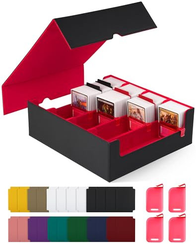 ZLCA Trading Card Storage Box, Commander Card Deck Case Holds 2400+ Cards, MTG Deck Box with 4 Stoppers, Magic Card Organizer for TCG PTCG Cards(Black& Red)