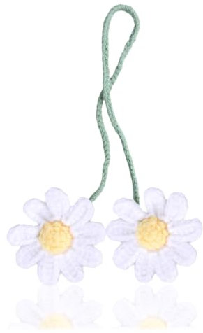Crochet Daisy Car Pendant - Cute Daisy Flower Tassel Car Decor for Mirror Hanging Accessories
