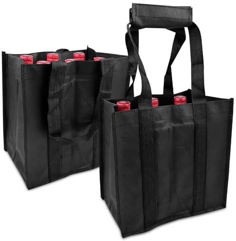 Newpop 2 Stück Flaschenträger, Flaschentasche mit 6 Fächern, Wiederverwendbare Getränketasche, Flaschenbeutel, Tragetasche für Flaschen, Weinflaschentasche, Weinflaschen-Tragetasche für Party(Schwarz)