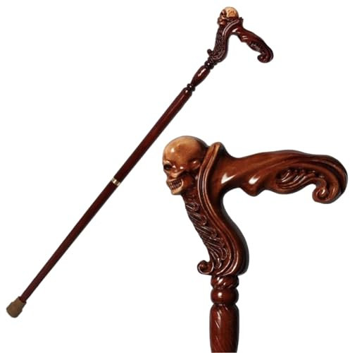 Gehstock, Gehstock, Kunst-Holzstock, Klapp-Gehstock, Totenkopf-Gehstock, geschnitzter Holzstock, kraftvoller Gehstock, Geschenk for Eltern, 95 cm
