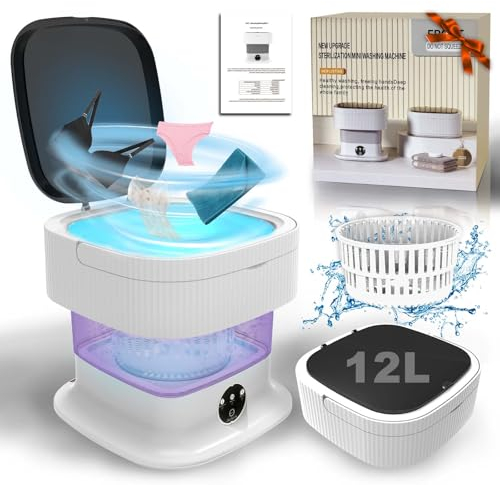 Camping Waschmaschine, 14L 2kg mini waschmaschine mit schleuder und 3 Modi Tiefenreinigung von Babykleidung Kopfbedeckung, Unterwäsche, washing machine small für Schlafsäle, Wohnmobil, Reisewäsche,RV