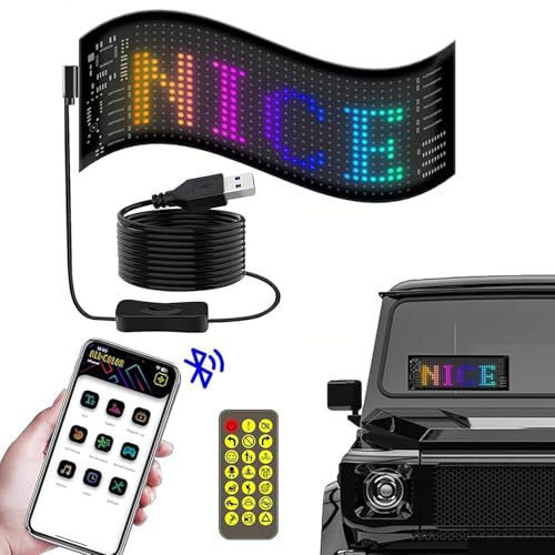 Panneau Affichage LED, 17 x 7cm, LED Car Graffiti Personnalisé, Panneau LED à Défilement USB 5 V Programmable, Bluetooth USB, pour Magasin Bar Party Festival