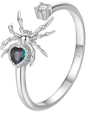 Qings Skorpion Spinne Schädel Hand Kreuz Ringe Schmuck für Damen Herren 925 Sterling Silber Tier Offener Verstellbarer Schwarzer Vintage Daumen Ring mit Zrconia