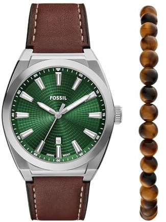 FOSSIL Herren Analog Quarz Uhr mit Leder Armband FS6080SET