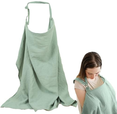 SULIUDAJI Cubierta Lactancia Materna Extragrande Pañuelo Lactancia Materna Chal Cubre Lactancia Con Correas Ajustables 360 Total Pañuelo Lactancia Materna Cobertura Transpirable Verde Guisante 100×65C