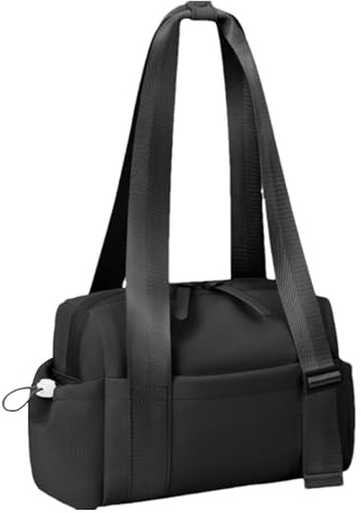 Tragbarer Turnbeutel, Mehrzweck-Reisetasche, leichte Sporttasche, kompakte Fitness-Tasche, PU-Leder, Polyester, 30,5 x 17,8 cm, Wochenend-Übernachtungstasche für Damen, mit Nassfach, Schwarz , Refer