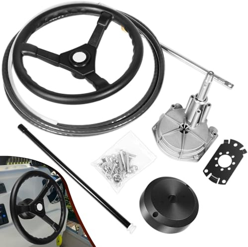 Kit de sistema de dirección giratoria fuera de borda marino con cable de control de dirección de 15 pies y volante de 13.5 pulgadas, se adapta a la dirección mecánica/manual de yates, barcos de pesca