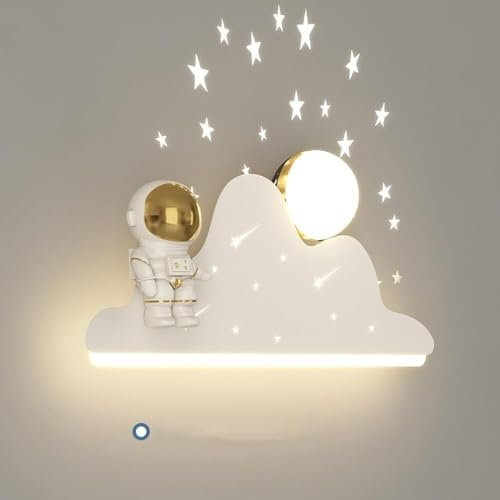 Wall Lights Sconces ﻿ Cloud shaped wall lamp, bedroom wall mounted lamp, astronaut night light decoration, white bedside lighting with projector, star adjustable LED wall lamp suitable for children, b