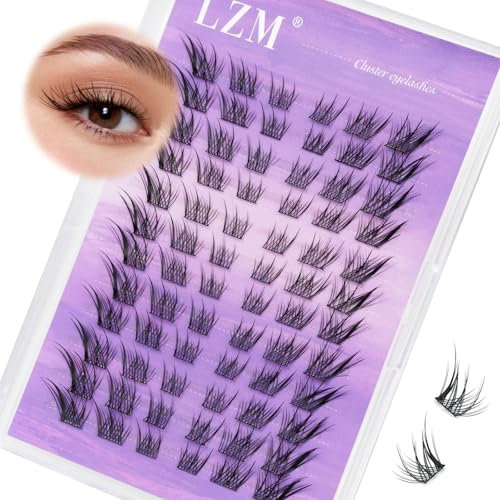 LZM Faux Cils - Individuels Naturel Extension Cils avec Bande Transparente Cils en Grappe Doux et Vaporeux, C Curl Professionnel Extensions de cils DIY à la Maison (ZK05)