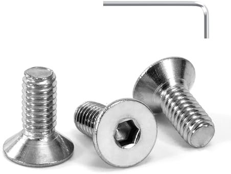 Tunejoy Viti a Testa Svasata M4 x 10 mm Vite a testa svasata Brugola Bulloni in Acciaio Inox A2 V2A Viti a Testa Piatta Norma DIN 7991 con Chiavi a Esagono Filettatura Completa 30 pezzi