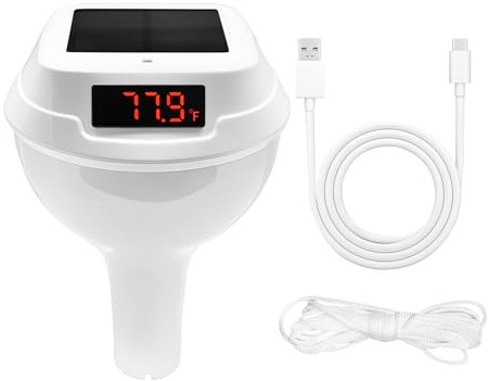 Homcoice Thermomètre Piscine Solaire avec batterie 2200mAh et port Type C, Thermomètre Flottant étanche IP68 avec corde remorquage, lumière ambiante RGB, surveillance précise de température eau