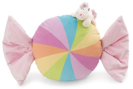 NICI Kissen Bonbonförmig 45cm mit Kuscheltier Einhorn 12cm - Weiss - Flauschiges Kuscheltierkissen für Jungen, Mädchen, Babys und Kuscheltierliebhaber, ideal für Kinderzimmer oder unterwegs | 61918