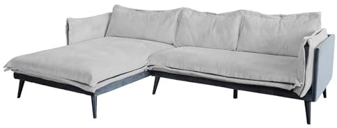 KAWOLA Cord Ecksofa Sofa QUENYA Cord hellgrau/Velvet anthrazit, Big Sofa Couch L-Form, Wohnlandschaft mit Recamiere Links
