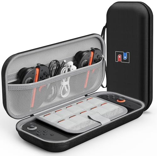MEKO Tasche für Nintendo Switch 2 (2025) Robuste 600D-Polyester-Switch-Schutzhülle mit 10 Spielkarten-Fächern, stoßfestem Eva-Innenfutter & Vollschutz-Design (Schwarz)